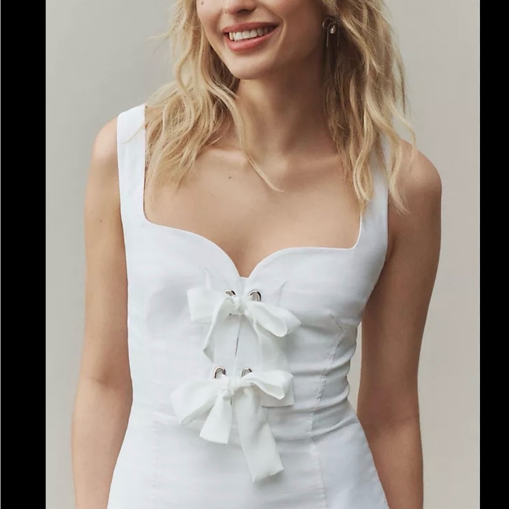Anthropologie BHLDN Little White Sweetheart Fit & Flare Bow Tie Dress Size XS - Picture 3 of 11
